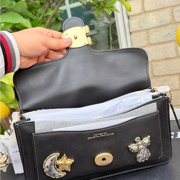 Coach Black Leather Shoulder Bag with Gold & Silver Celestial Appliqués - Picture 9 of 12